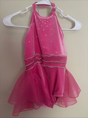 Weissman Hot Pink Halter Dance Costume with Silver Accents
